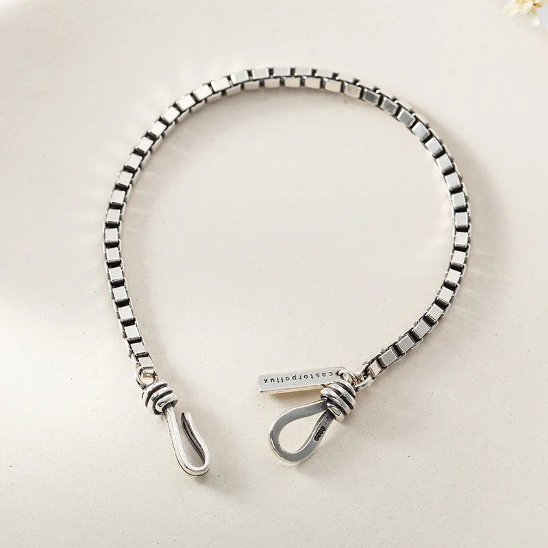 ANENJERY Silver Color Double Hook Box Chain Bracelet Fashion Punk Style Letter Couple Bracelet For Women Men Jewelry S-B319