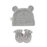 Cute Newborn Birth Set Cotton Soft Baby Nightcap With Ears Fall Winter Hat Gloves 2pcs Kit Prevent Scratching Skin Infant Stuff