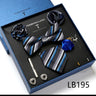 Holiday Gift Box Tie For Men 7.5 cmTie Hanky Pocket Squares Cufflink Set Bow Tie Clip Necktie Box Purple hombre Geometric Office