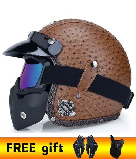 2020 New PU Leather retro Helmets 3/4 Motorcycle Chopper Bike helmet open face vintage motorcycle helmet