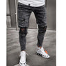 Men Jeans Streetwear Knee Ripped Skinny Hip Hop Fashion Estroyed Hole Pants Solid Color Male Stretch Casual Denim Big Trousers