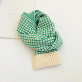 Korean Style New Winter Kid Knitted Wool Plaid Scarves Thicken Warm Children Shawl Patchwork Neckerchief