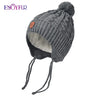 ENJOYFUR Warm Winter Baby Knitted Hats Real Fur Pompom Fleece lined Boy Caps Cute Thick Kids Elastic Earflap Outdoor Ski Beanies