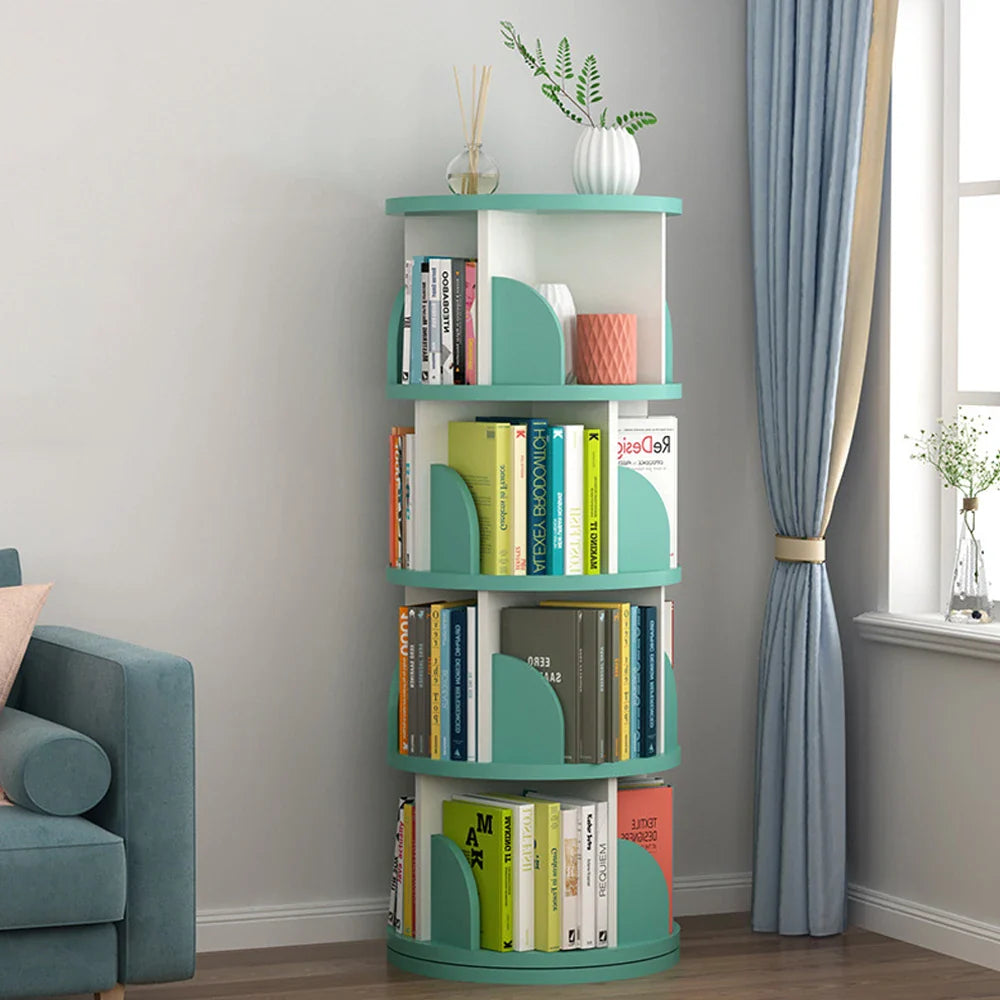 360° Rotating Children's Bookshelf 6 Floor Shelves Cabinet Wooden Storage Rack Furniture Library Sundry Holder Magazine Bookcase