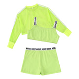 Kid Girl Cool Hip Hop Dance Outfits 3pcs Breathable Workout Short Net Blouse +Tank Top +Boyshorts Set Jazz Street Dance Costume