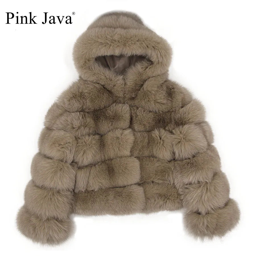 pink java QC20110 women winter fur coats real fox fur coat natural fur jacket hood fur coat luxury fashion fur clothes wholesale