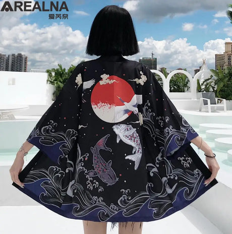 Japanese Kimono Traditional Clothing Crane Carp Anime Kimono Dress Shirts Women Samurai Haori Hombre Yukata Man Cardigan Shirt