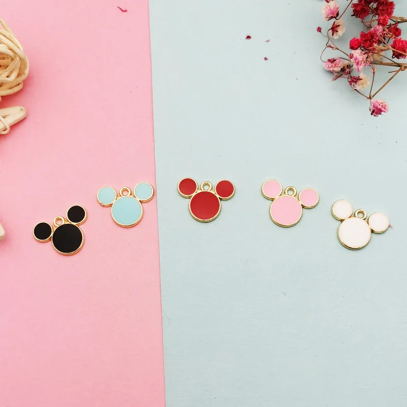 20pcs Drop Oil Mickey Head Shaped Enamel Charms Pendants Fit DIY Earring Bracelet Floating Hair Jewelry Accessories Gift 14*20mm