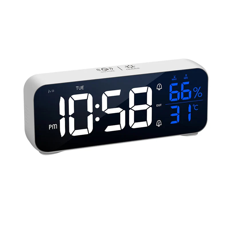 Music Alarm Clock Temperature Humidity Voice Control/Alaways On Table Clock Dual Alarm Wall  Rechargeable Digital LED Clocks