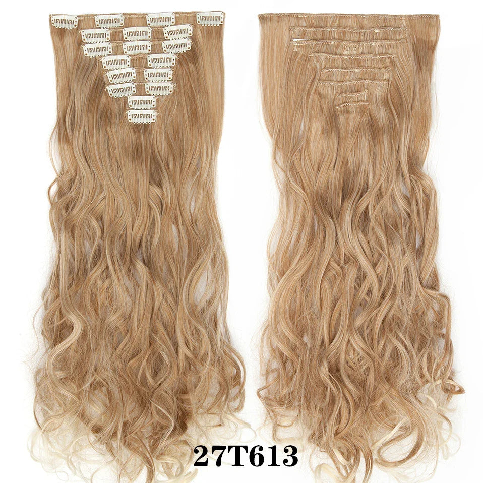 S-noilite Synthetic 24inch 140g 8PCS/set Clip In On Hair Extensions 18 Clips ins Curly Natural Hairpieces Clip In Hair For Women