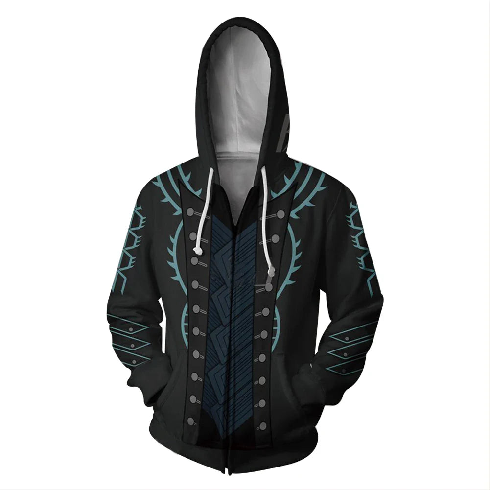 DMC 5 Vergil Cosplay Costume Hoodie Zip Up Sweatshirt Jacket Coat Adult Men Women Cardigan