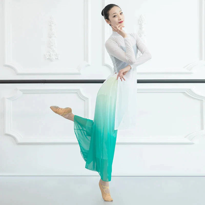 Modern Dance Costume Wide Leg Chiffon Practice Pant Elastic Waist Gradient Dance Pants Classical Dancing Wear For Women