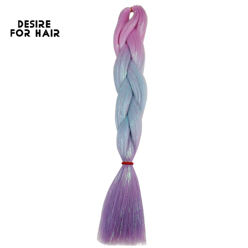 Desire for Hair 5Packs Synthetic Braiding Hair Christmas Colors Mix Tinsel Glitter Green Synthetic Hair Extensions Jumbo Braids