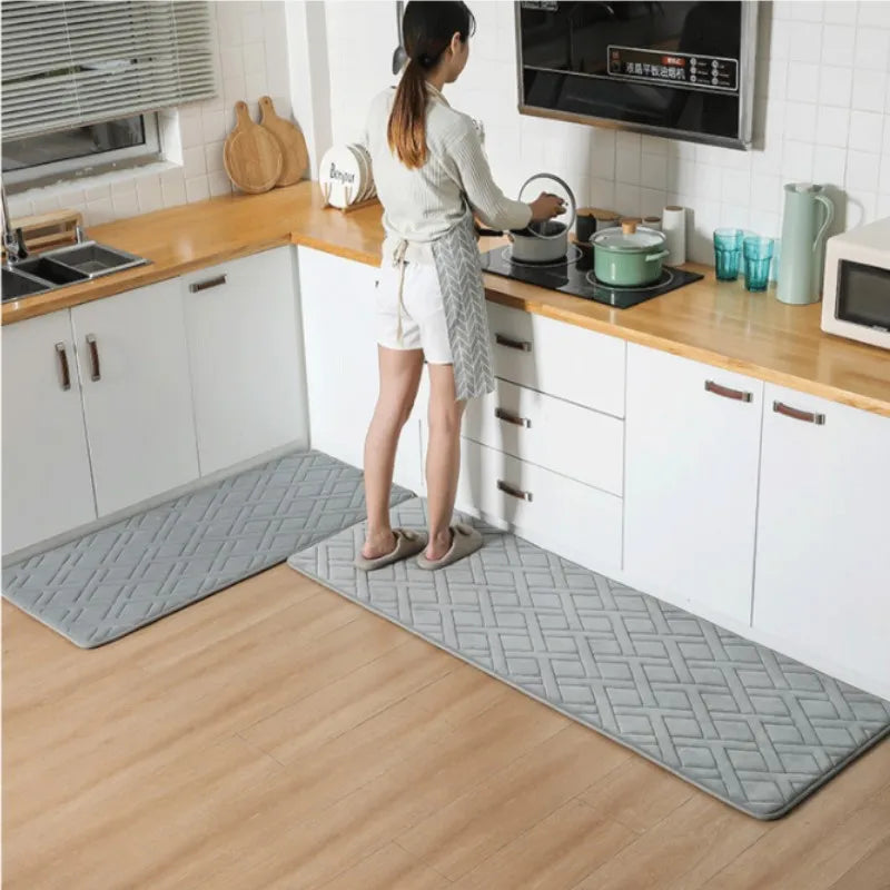 Inyahome Bath Room Floor Mats Rug Carpet Non Slip Velvet Thick Soft and Comfortable Water Absorbent Machine Washable Red Mint