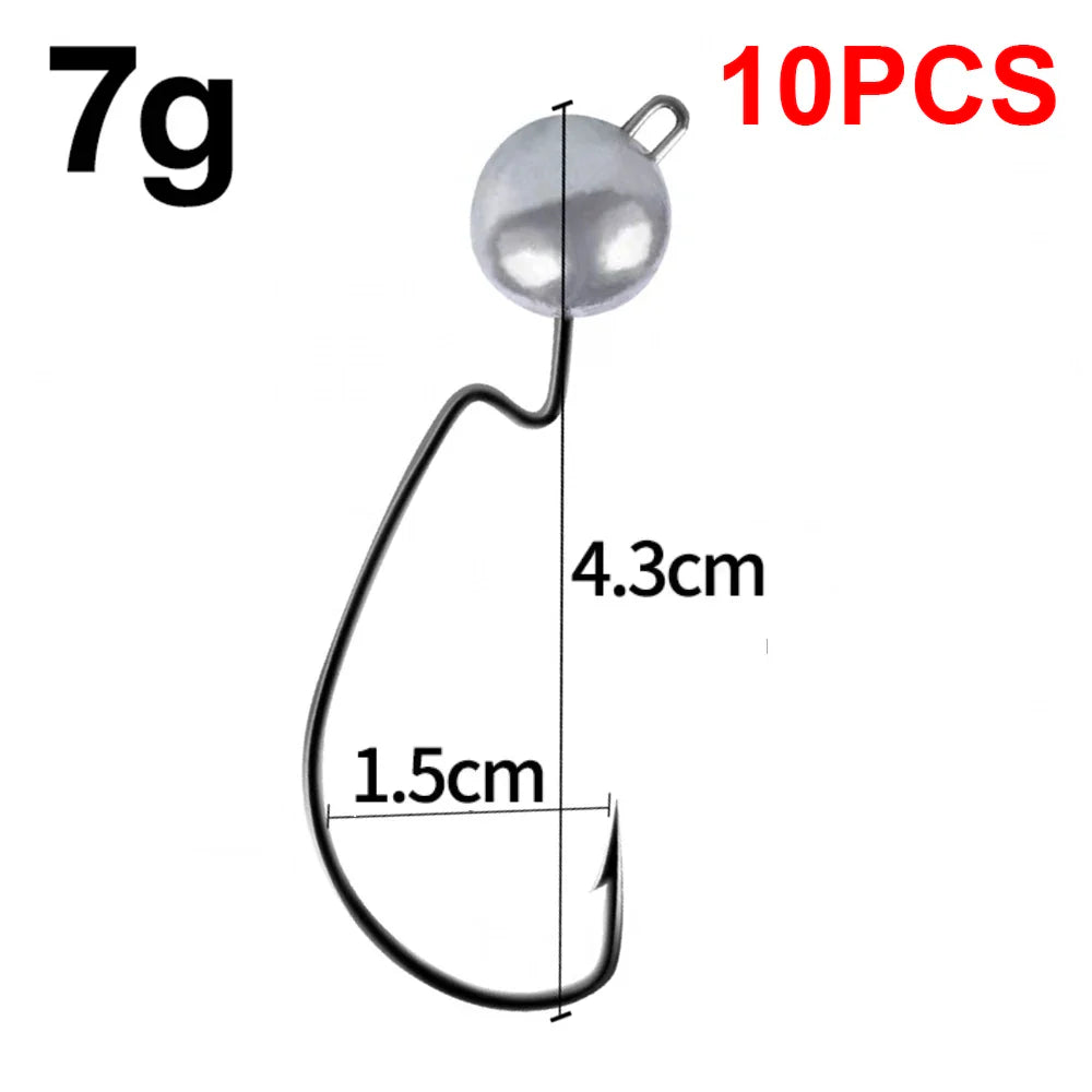 10Pcs Fishing Crank Hook 3.5g 5g 7g 10g Exposed Jig Head Fishing Tackle Barbed Fishhook Bass Saltwater Fishing Tackle 2021