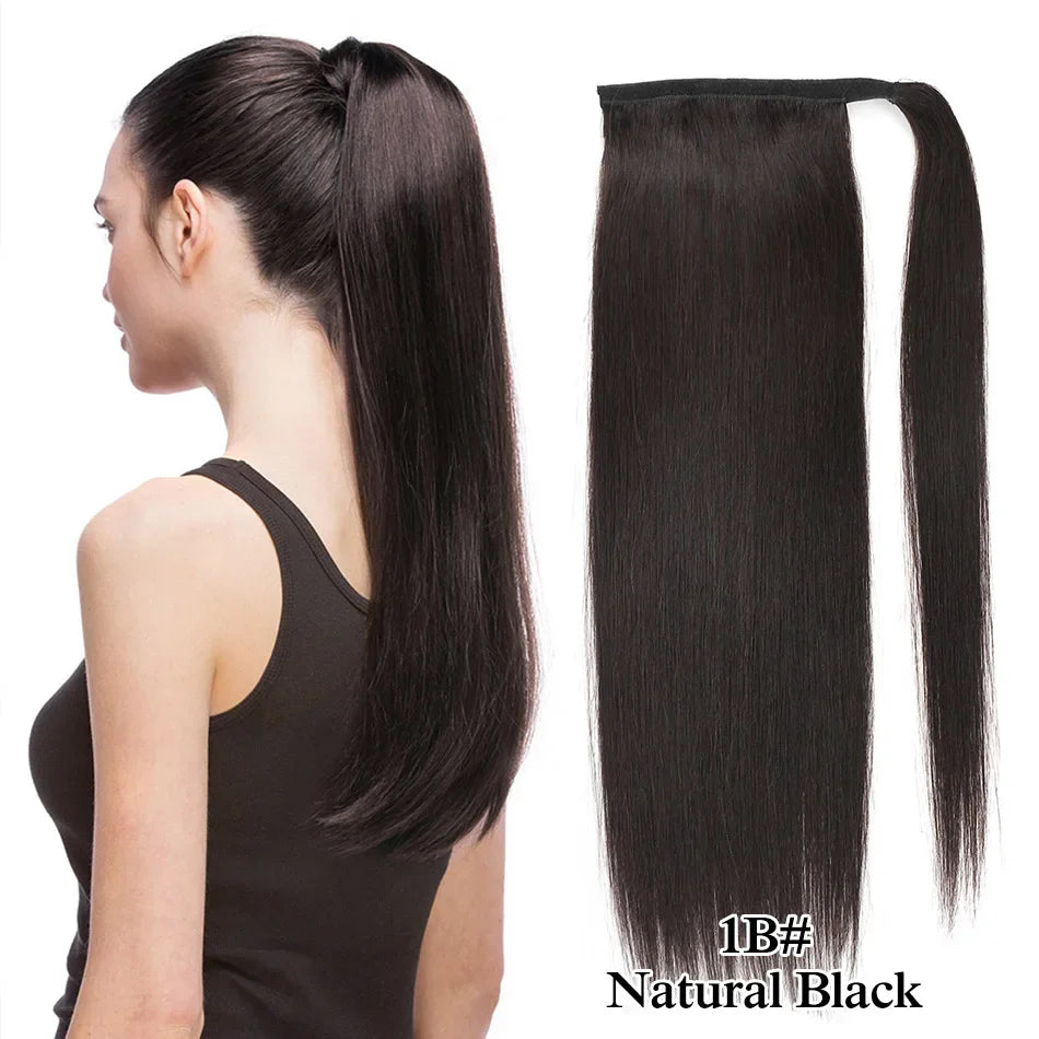 Real Beauty Ponytail Human Hair Wrap Around Horsetail Straight Brazilian100% Remy Human Hair Ponytail Extensions 60/100/120/150g