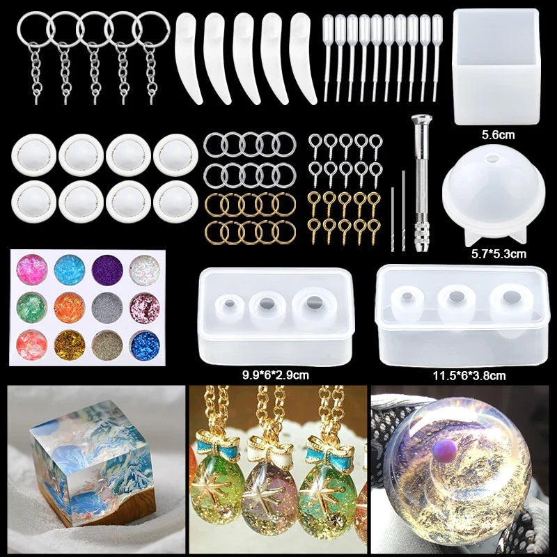 Resin Molds Silicone Kit with Epoxy Resin Supplies Dried Flowers Foil Flakes Necklace Cord Earring Hooks for DIY Jewelry Making