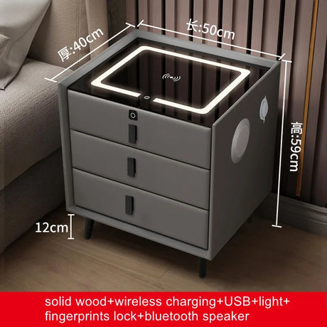 Smart Bedside Table with Wireless USB Charging Creative Multi-Functional Infrared Sensitive LED Light Hotel Night Stands