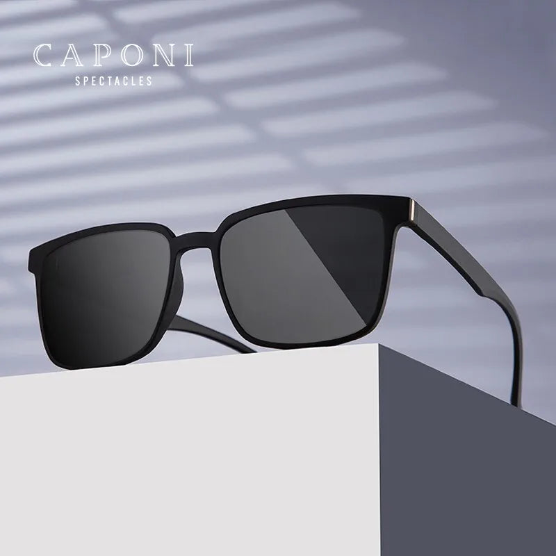 CAPONI Men's Sunglasses Polarized Classic Design Eyewear Protect Eyes Black Shades For Male Outdoor Driving Sun Glasses CP6199