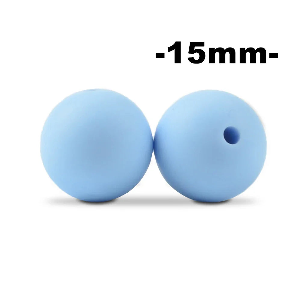 15mm 100pcs Round Silicone Beads Teether Baby Nursing Necklace Pacifier Clip Oral Care BPA Free Food Grade Colorful