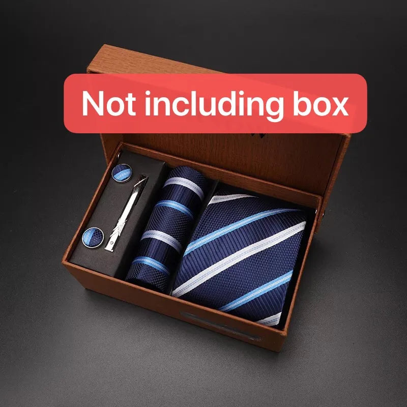 modern ties for men 2024 red Set Gift Box Jacquard Necktie And Pocket Square Clip Cufflinks Red Black Blue Handkerchief Formal