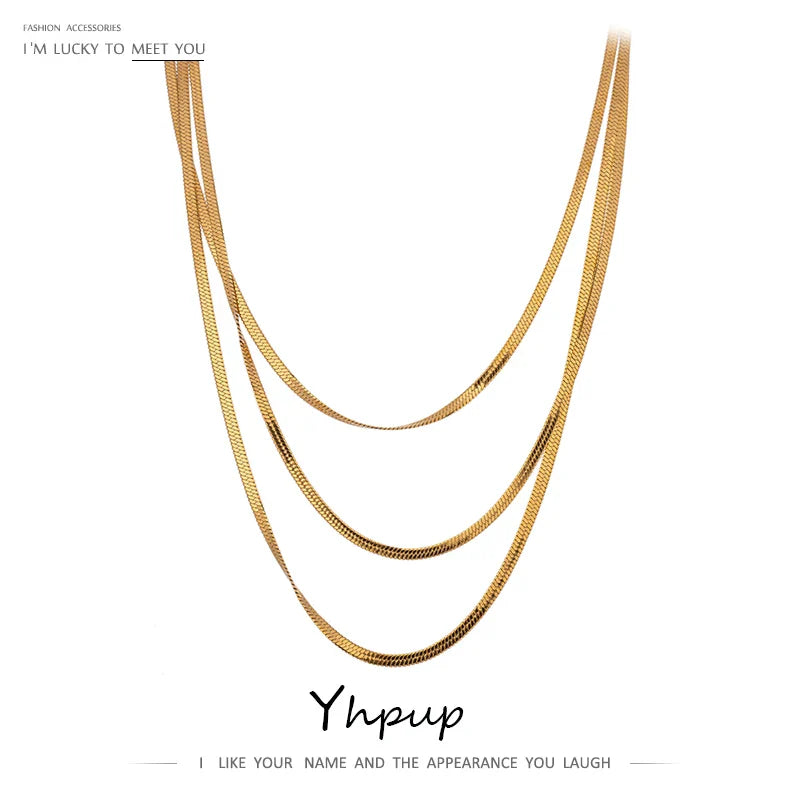 Yhpup Stainless Steel Snake Chain Stacked Necklaces Jewelry High Quality 18 K Metal Geometric Choker Necklace Anniversary Gift