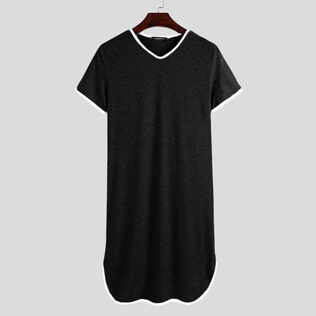 Fashion Men's Loose Sleepwear Casual Solid Nightgown INCERUN Patchwork Sleep Robes Short Sleeve V-Neck Homewear Robes S-5XL 2024