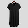 Fashion Men's Loose Sleepwear Casual Solid Nightgown INCERUN Patchwork Sleep Robes Short Sleeve V-Neck Homewear Robes S-5XL 2024