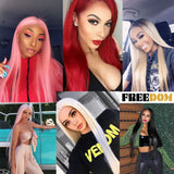 FREEDOM Synthetic Lace Front Wigs For Women Straight Hair Synthetic Lace Wigs 38 Inch Ombre Long Cosplay Wigs Blonde Pink Wig