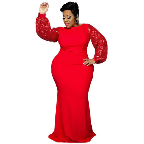 Women Long Sleeve Maxi Dresses Evening Ladies Sexy Plus Size Sequin Dress Glitte Elegant Red Dress Wholesale Dropshipping