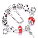 Seialoy Silver Plated Heart Key Pendant Charm Bracelets For Women Original Girls Princess Crown Beaded Bracelet Wife Jewelry