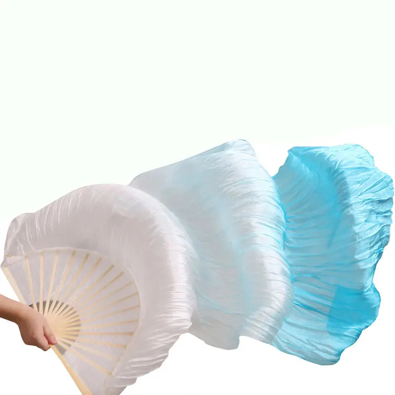 1pair/1pc Real Silk Belly Dance Veil Fans Bamboo Handmade Dyed Performance Long Fan Belly Dancing 100% Real Silk Fans