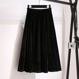 150Kg Plus Size Women's Autumn Loose Elastic Waist Velvet Skirt 5XL 6XL 7XL 8XL 9XL Solid Slim Casual A-line Female Skirt Black