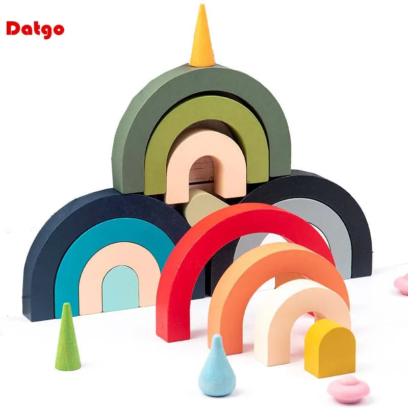 Baby Montessori Rainbow Building Blocks Wooden Toy DIY Stacking Balance Game Educational Color Cognitive Blocks Children Toys