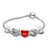 Seialoy Silver Plated Heart Key Pendant Charm Bracelets For Women Original Girls Princess Crown Beaded Bracelet Wife Jewelry