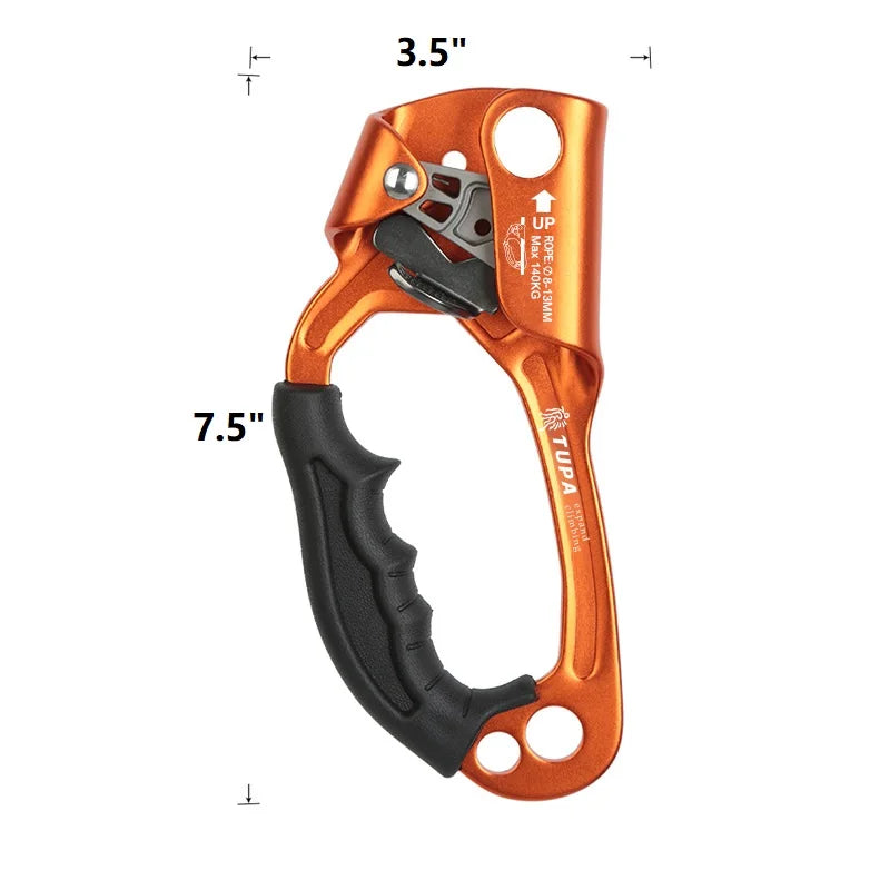 SRT Rock Climbing Hand Ascender Alloy Rigging Rope Ergonomic Handled Riser Rappelling Gear Equipment Left Arborist Tree Climber