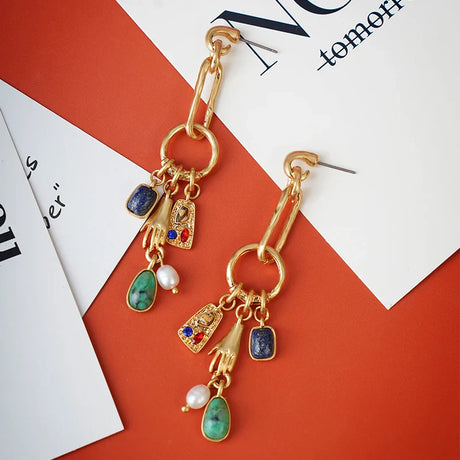 Vintage Leaves Earrings Heavy Metal Gold Studs Tassel Ethnic Geometric Pendant Y2K For Women Bohemian Jewelry