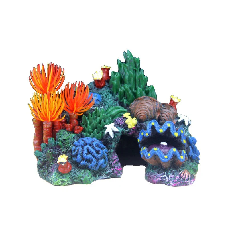 Aquarium Equipment Accessories Rockery Glass Fish Tank Landscaping Decoration Resin Crafts Shell Coral Water Plants Pet Supplies