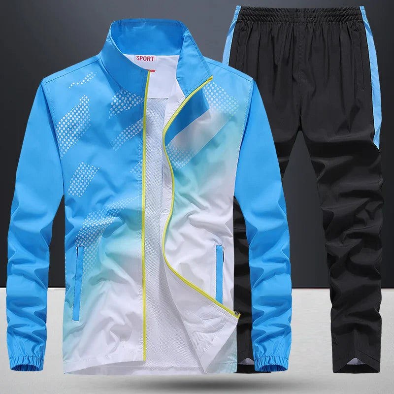 Men's Sportswear New Spring Autumn 2 Piece Sets Man Sports Suit Jacket+Pant Sweatsuit Male Fashion Print Tracksuit Size L-5XL