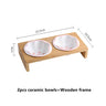 Fashion Cartoon Paw Design Pet Bowls Raised Dog Cat Feeder Solid Wooden Stand Ceramic Food Feeding Bowl Cats Puppy Accessories