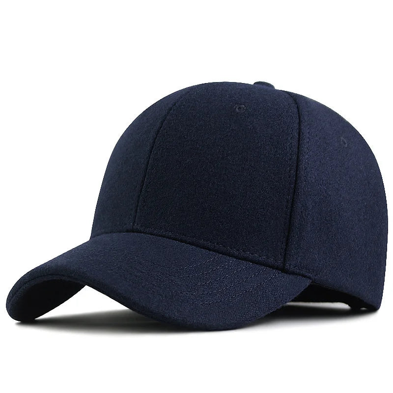 Male Winter large size felt baseball cap big head men fleece-lined sport hat plus size wool snapback caps 56-60cm 61-65cm