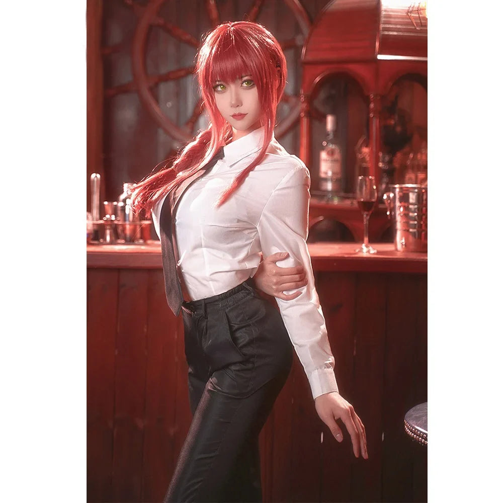 Makima Cosplay Chainsaw Man Costume Makima Wig Red Braided Long Hair Light Red Braid Halloween Party Role Play