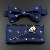 Fashion Men's Skull Tie Set New Design 8cm Polyester Suit Collar Bowtie Handkerchief Trendy Mask Brooch Luxury Wedding Accessory