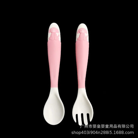 Baby Feeding Spoon+Fork Learn to eat Training Complementary Food Spoon Any Bend Tableware Twist Spoon Fork Free Storage Box