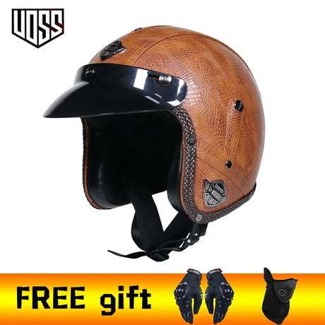 2020 New PU Leather retro Helmets 3/4 Motorcycle Chopper Bike helmet open face vintage motorcycle helmet