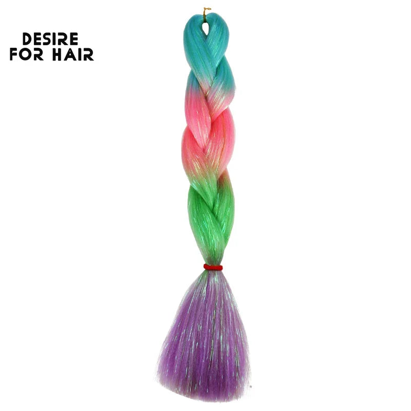 Desire for Hair 5Packs Synthetic Braiding Hair Christmas Colors Mix Tinsel Glitter Green Synthetic Hair Extensions Jumbo Braids