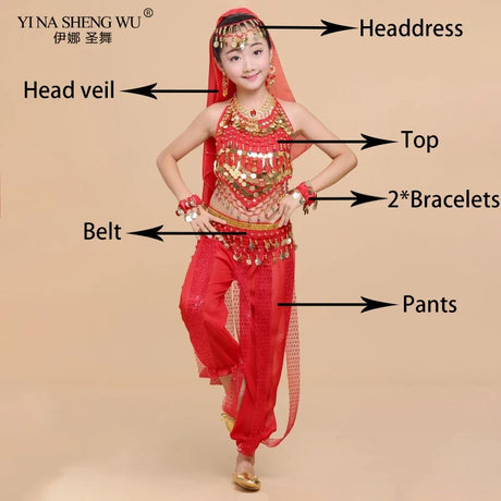 Kids Belly Dance Costumes Set Oriental Dance Costumes Girl Egypt Bollywood Indian Belly Dancing Clothing India 6 Color Dance Set