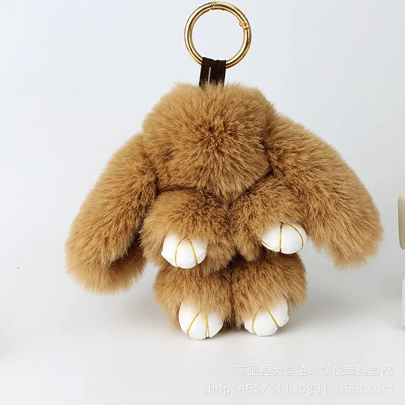 Cute Plush Bunny Keychain Women Fur Pom Pom Angel Rabbit Key Ring Hare Plush Dolls Toy Girls Bag Car Key Pendant Kids Xmas Gift