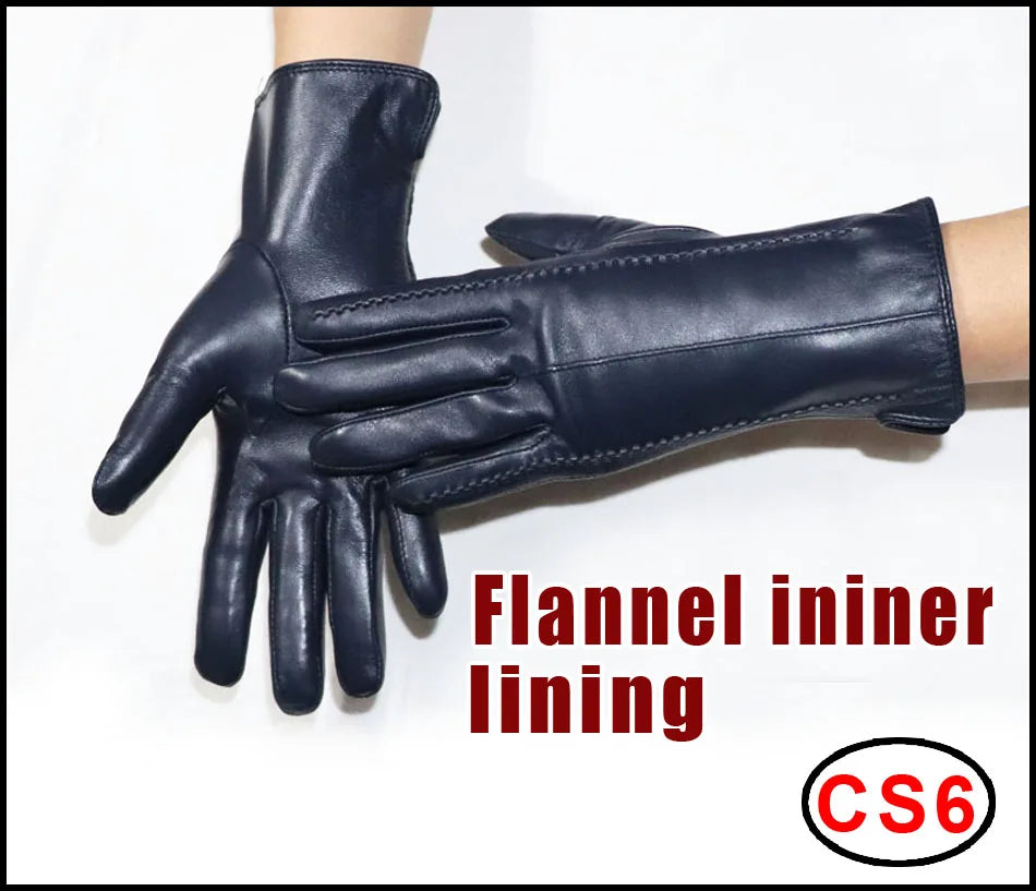 Women's sheepskin gloves winter warmth plus velvet short thin touch screen driving female color leather gloves new high-end 2023