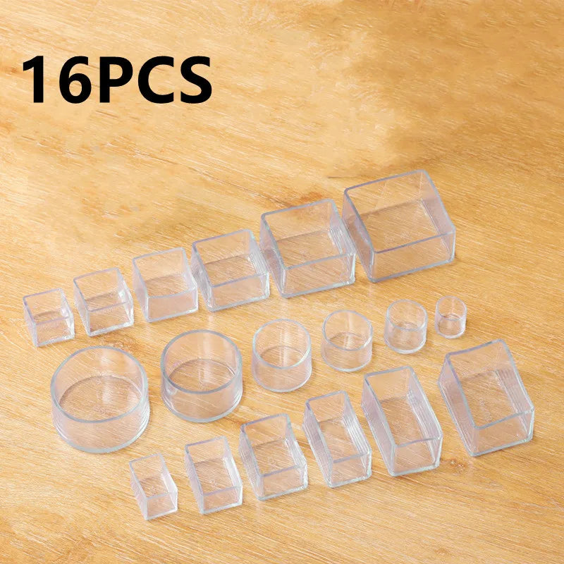 16PCS Rubber Chair Leg Caps Non-slip Silent Square Table Foot Dust Cover Socks Floor Protector Pads Pipe Plugs Furniture Feet